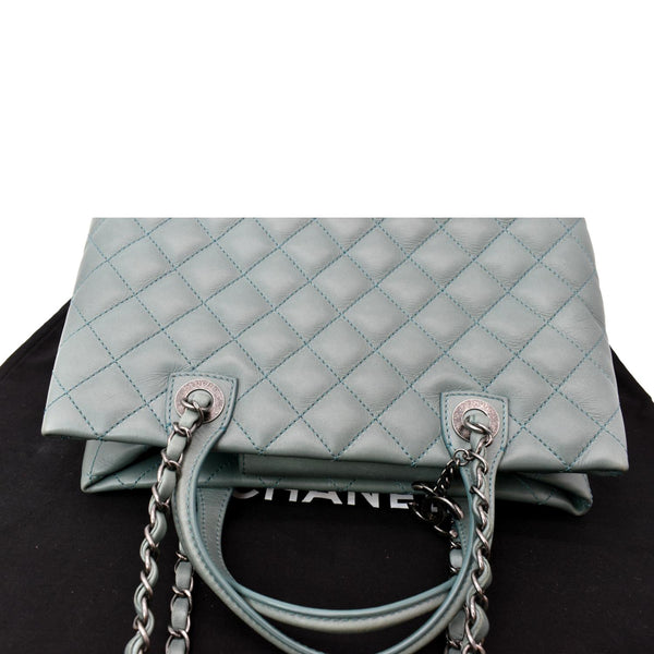 CHANEL Quilted Leather Easy Shopping Tote Bag Light Green