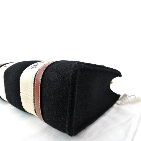 CHLOE Medium Woody Calfskin Canvas Tote Bag Black