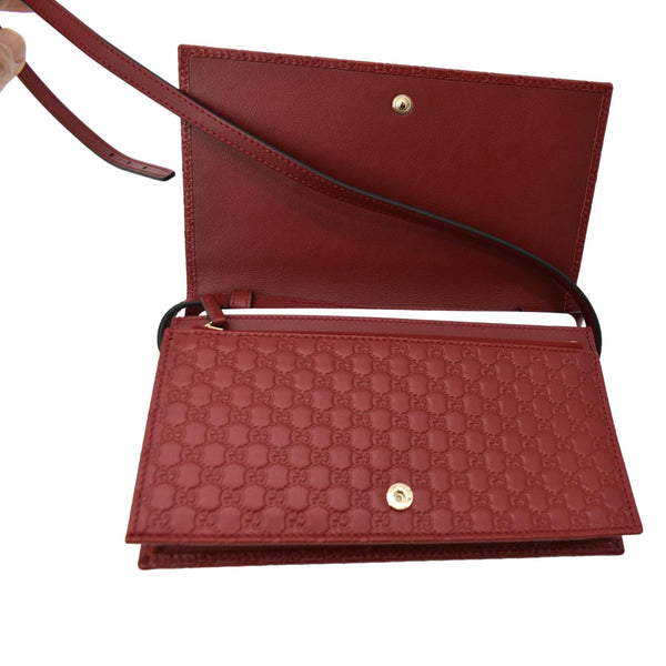 GUCCI Micro GG Leather Crossbody Wallet Red 466507