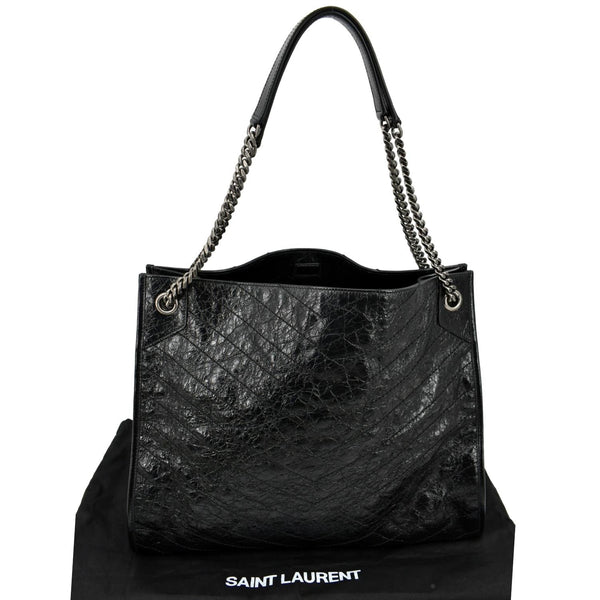 YVES SAINT LAURENT Niki Large Crinkle Leather Shopper Tote Bag Black