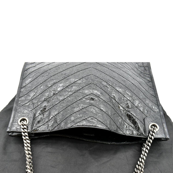 YVES SAINT LAURENT Niki Large Crinkle Leather Shopper Tote Bag Black