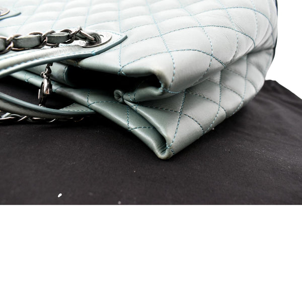 CHANEL Quilted Leather Easy Shopping Tote Bag Light Green