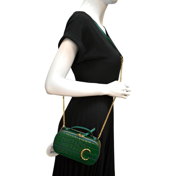 CHLOE Mini Vanity Crocodile Embossed Leather Crossbody Bag Green