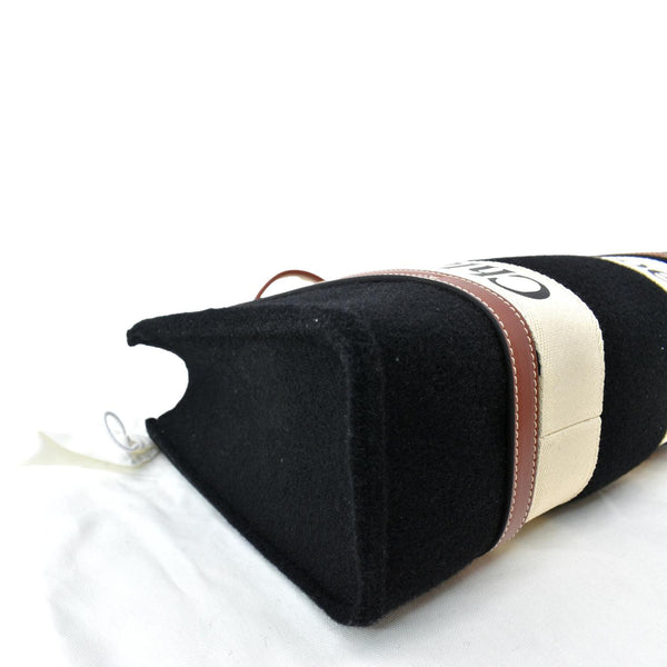 CHLOE Medium Woody Calfskin Canvas Tote Bag Black