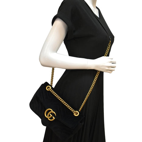 Gucci GG Marmont Velvet Crossbody Bag in Black Color - Full View