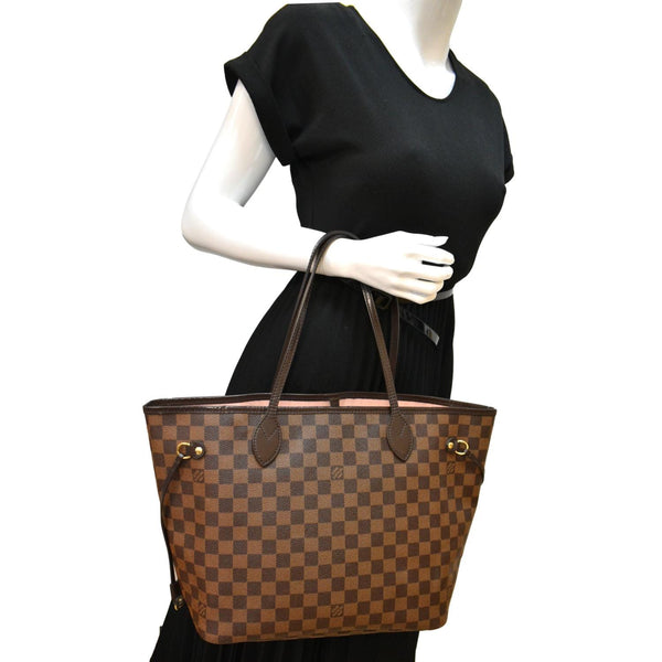 LOUIS VUITTON Neverfull MM Damier Ebene Tote Bag Brown