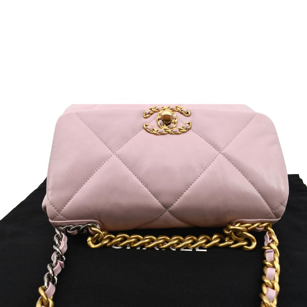 CHANEL 19 Medium Flap Quilted Lambskin Leather Shoulder Bag Pink