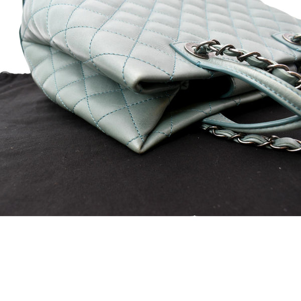 CHANEL Quilted Leather Easy Shopping Tote Bag Light Green