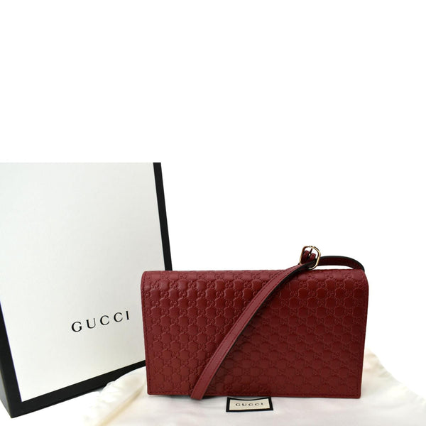 GUCCI Micro GG Leather Crossbody Wallet Red 466507
