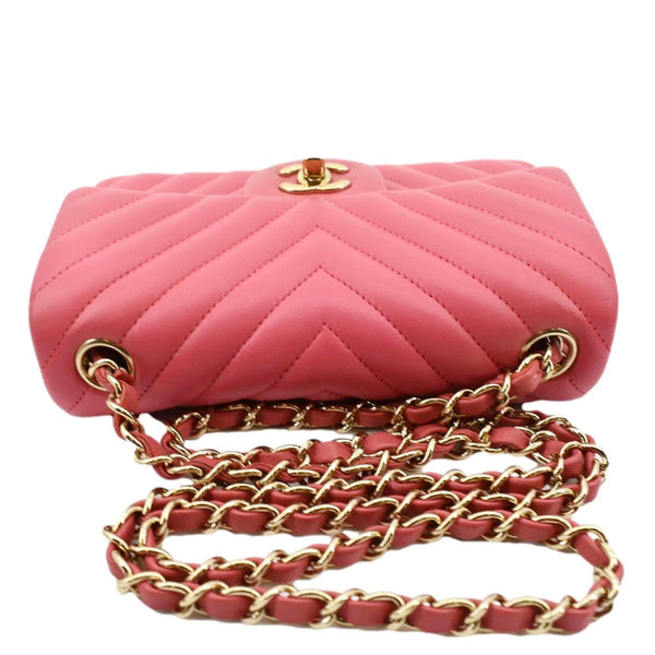 CHANEL Timeless Classic Square Flap Chevron Calfskin Leather Crossbody Bag Pink