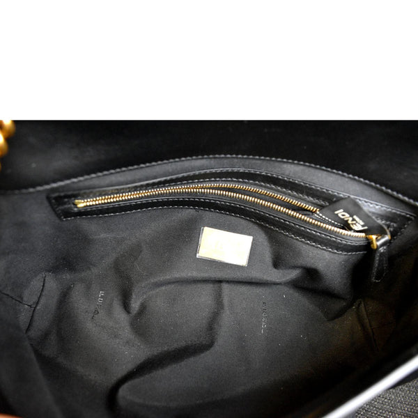 FENDI Baguette Mini Lambskin Leather Chain Shoulder Bag Black