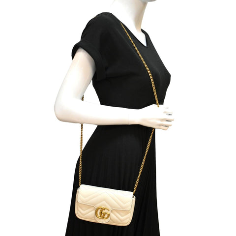 GUCCI GG Marmont Super Mini Matelasse Leather Shoulder Bag White 476433