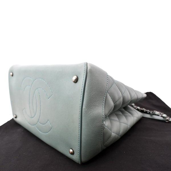 CHANEL Quilted Leather Easy Shopping Tote Bag Light Green