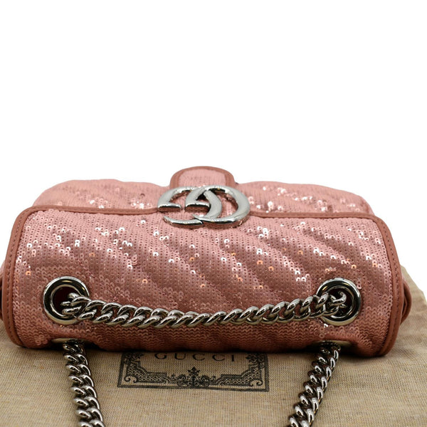 GUCCI GG Mini Marmont Sequin Shoulder Bag Pink 446744