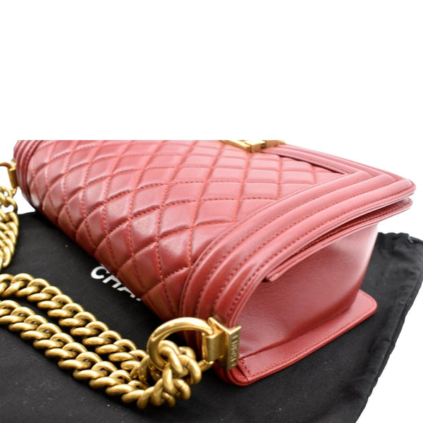 Chanel Medium Boy Flap Calf Leather Shoulder Bag Red - Top Left
