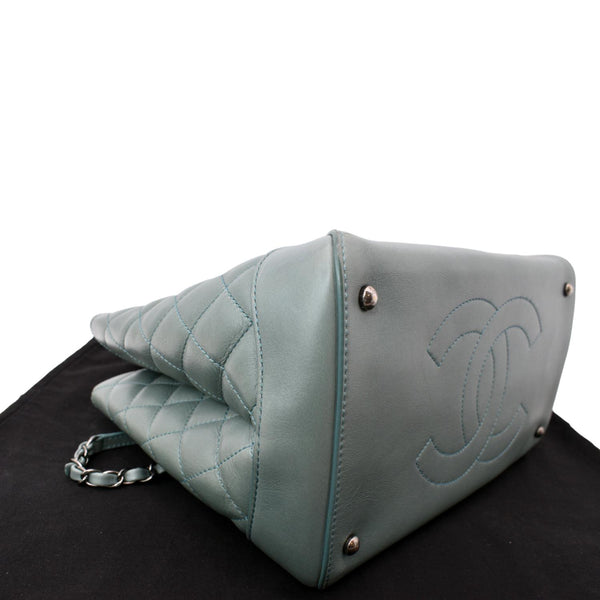 CHANEL Quilted Leather Easy Shopping Tote Bag Light Green