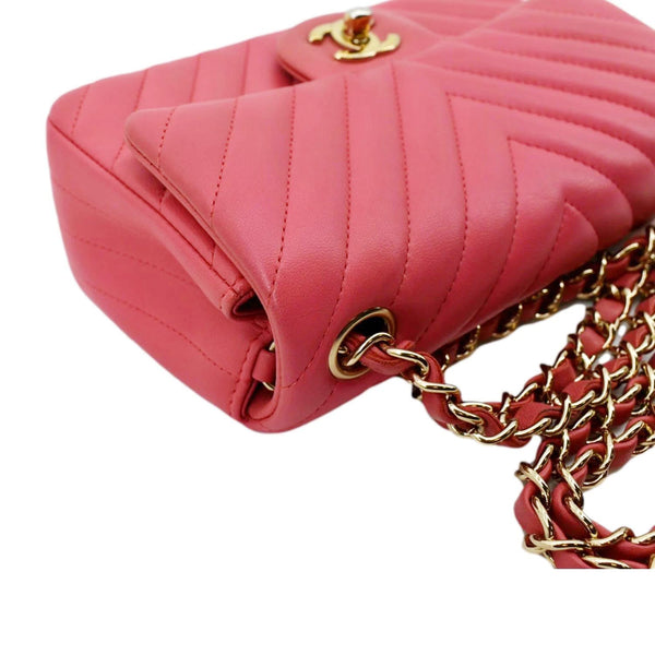 CHANEL Timeless Classic Square Flap Chevron Calfskin Leather Crossbody Bag Pink