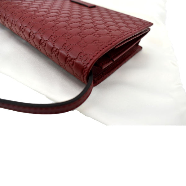 GUCCI Micro GG Leather Crossbody Wallet Red 466507