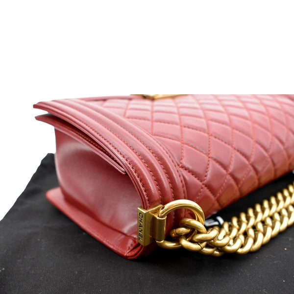 Chanel Medium Boy Flap Calf Leather Shoulder Bag Red - Top Right