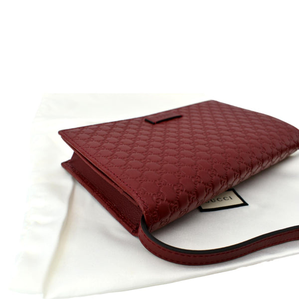 GUCCI Micro GG Leather Crossbody Wallet Red 466507