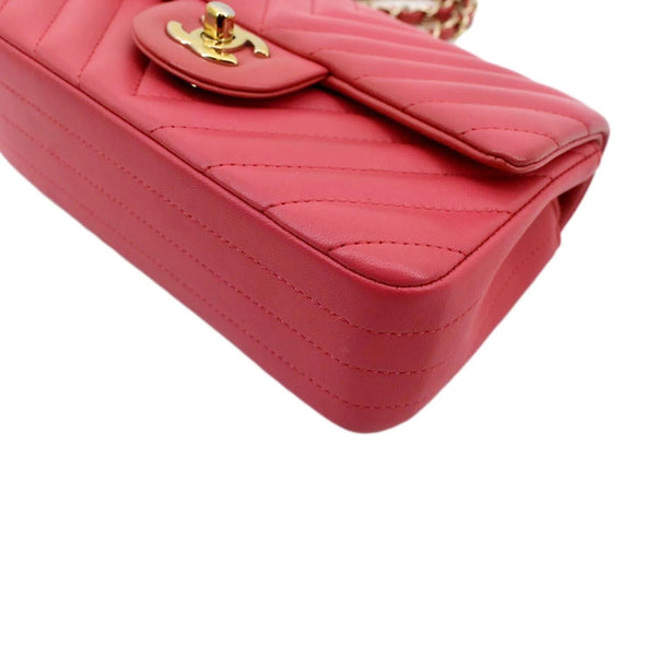 CHANEL Timeless Classic Square Flap Chevron Calfskin Leather Crossbody Bag Pink