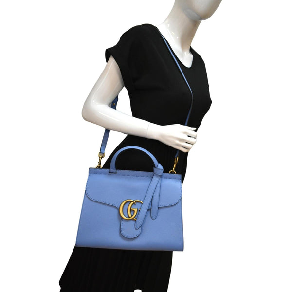 Gucci GG Marmont Leather Top Handle Shoulder Bag Blue - Full View