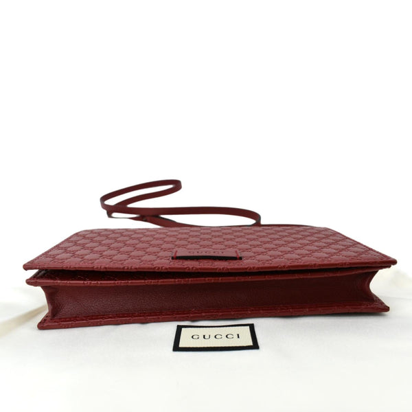 GUCCI Micro GG Leather Crossbody Wallet Red 466507