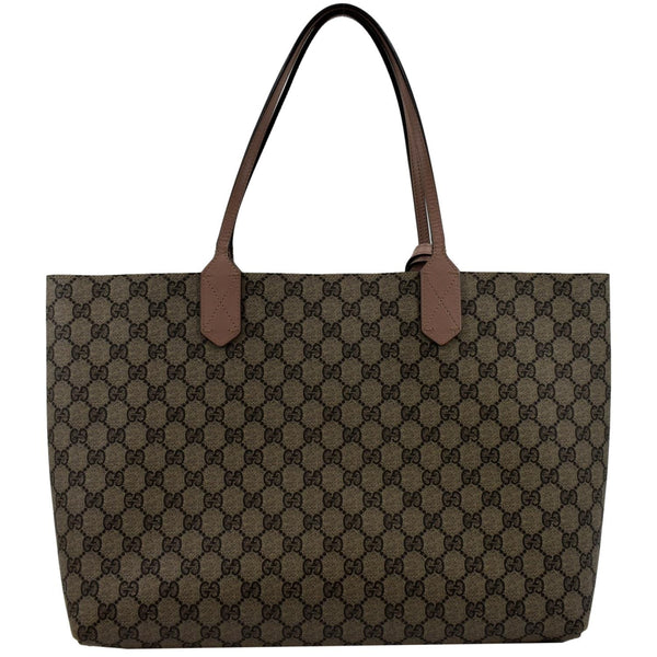 GUCCI Reversible GG Supreme Canvas Leather Tote Bag Beige