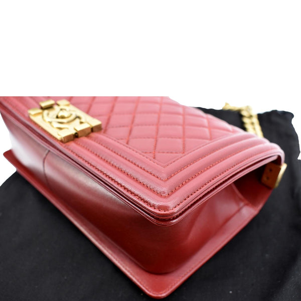 Chanel Medium Boy Flap Calf Leather Shoulder Bag Red - Bottom Right