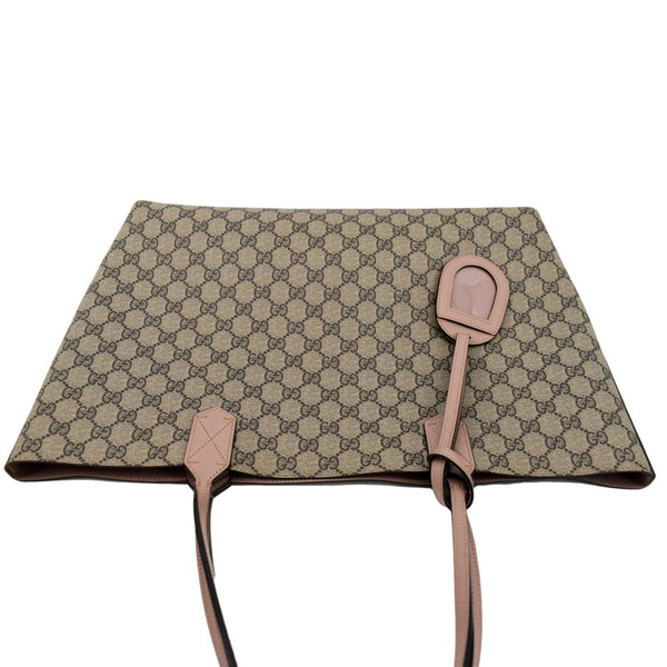 GUCCI Reversible GG Supreme Canvas Leather Tote Bag Beige