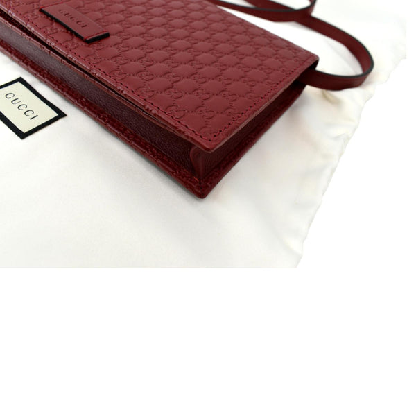 GUCCI Micro GG Leather Crossbody Wallet Red 466507