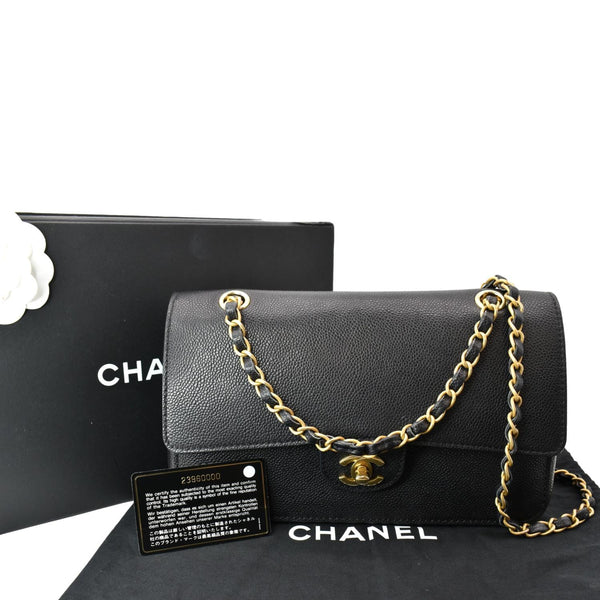 CHANEL Classic Medium Double Flap Caviar Leather Shoulder Bag Black