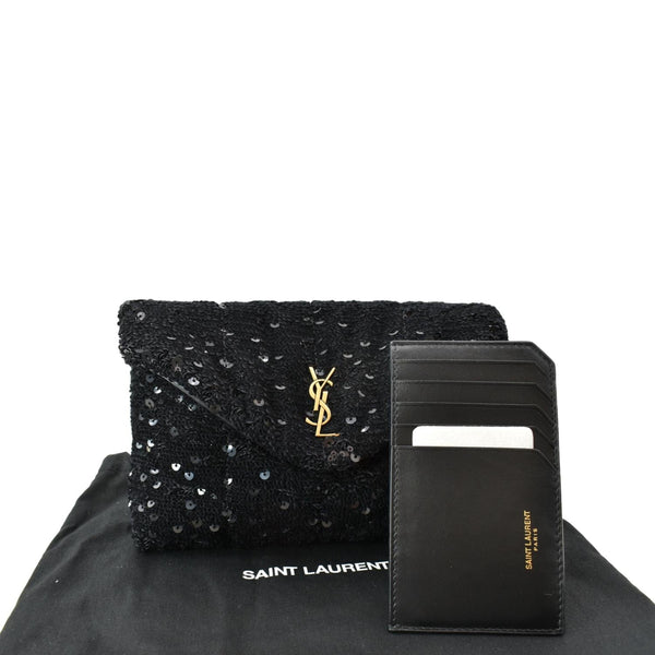 YVES SAINT LAURENT Small Puffer Sequin Clutch Wallet Black - sold