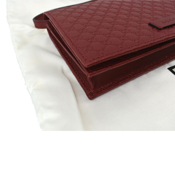 GUCCI Micro GG Leather Crossbody Wallet Red 466507