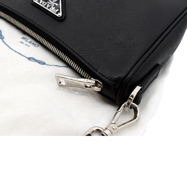 Prada Re-Nylon Saffiano Leather Shoulder Bag in Black - Top Left
