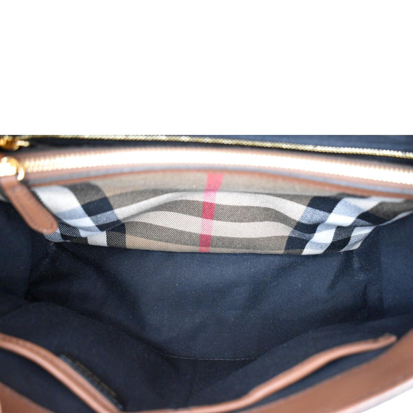 BURBERRY Derby House Check Leather Tote Shoulder Bag Dusty Pink