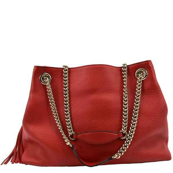 GUCCI Soho Pebbled Leather Chain Shoulder Bag Red 308982