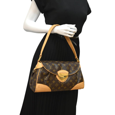 LOUIS VUITTON Beverly MM Monogram Canvas Satchel Bag Brown