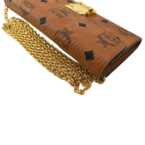MCM Patricia Visetos Monogram Crossbody Chain Wallet Cognac