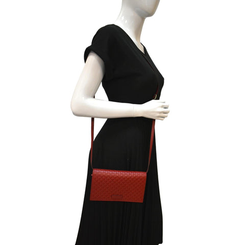 GUCCI Micro GG Leather Crossbody Wallet Red 466507
