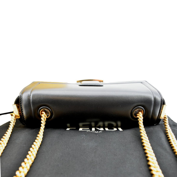 FENDI Baguette Mini Lambskin Leather Chain Shoulder Bag Black