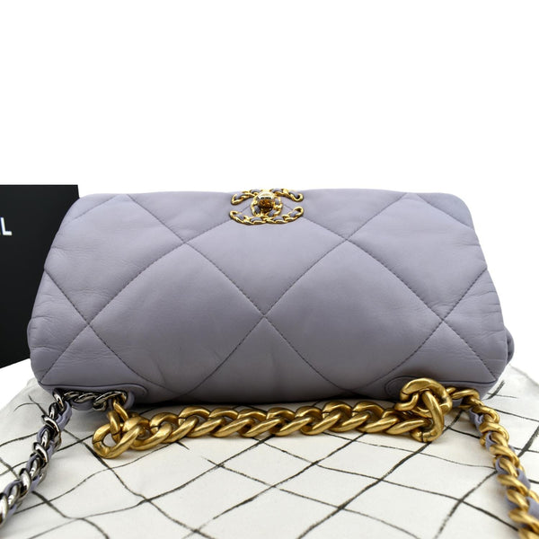 CHANEL 19 Large Flap Quilted Lambskin Leather Shoulder Bag Violet