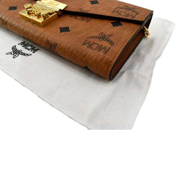 MCM Patricia Visetos Monogram Crossbody Chain Wallet Cognac
