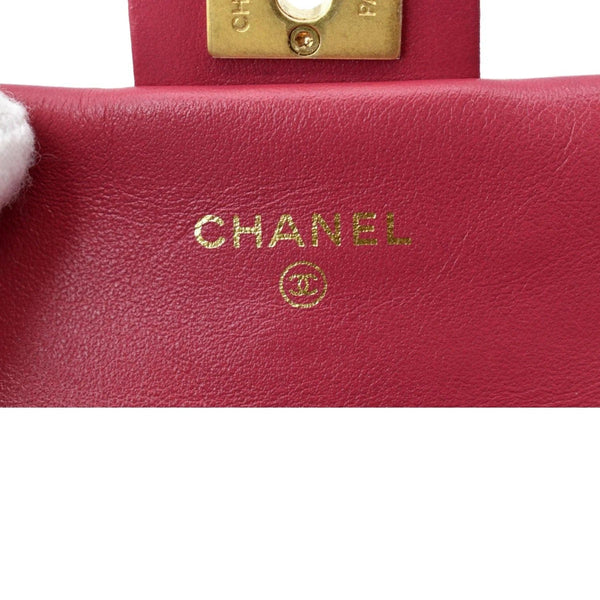 CHANEL Women Top Handle Flap Card Holder Quilted Leather Chain Shoulder Bag Red