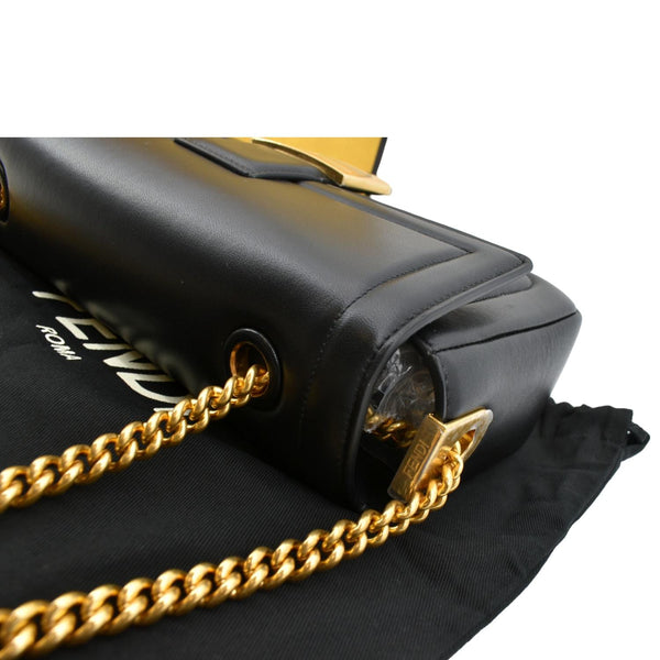 FENDI Baguette Mini Lambskin Leather Chain Shoulder Bag Black