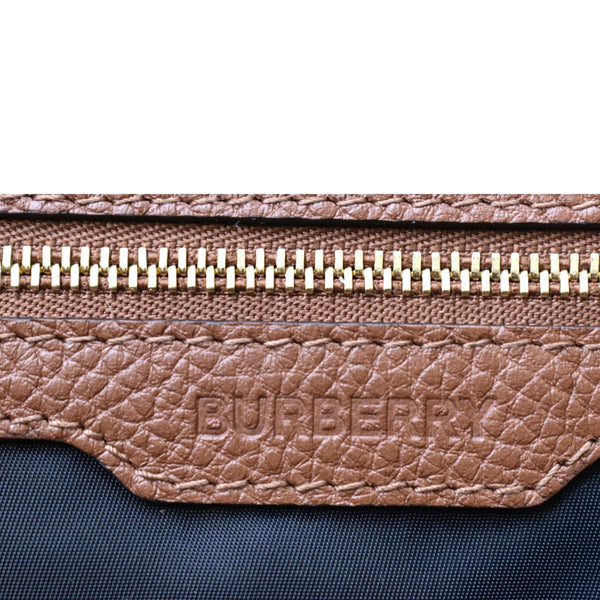 Burberry Logo Medium Embossed Leather Tote Bag in Tan - Zip Line and Stamp