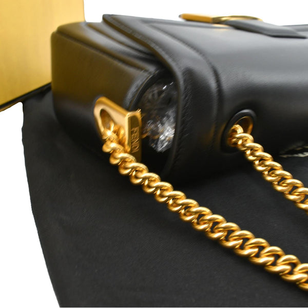 FENDI Baguette Mini Lambskin Leather Chain Shoulder Bag Black
