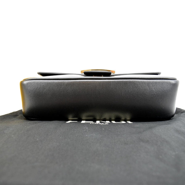 FENDI Baguette Mini Lambskin Leather Chain Shoulder Bag Black