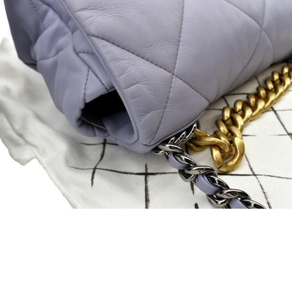 CHANEL 19 Large Flap Quilted Lambskin Leather Shoulder Bag Violet