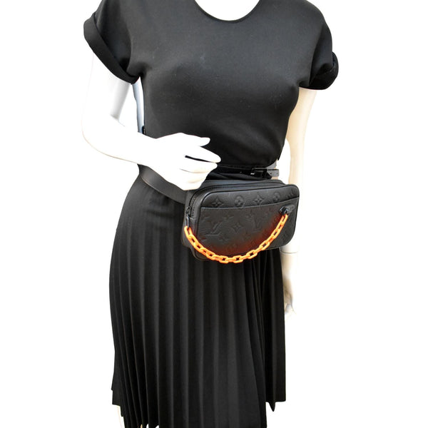 LOUIS VUITTON Volga Monogram Empreinte Chain Pochette Bum Bag Black